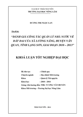 Đánh Giá Quản Lý Nhà Nước Về Đất Đai Tại Xã Lương Năng,