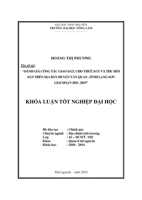 Đánh Giá Công Tác Giao Đất, Thuê Đất Và Thu Hồi Đất Tại