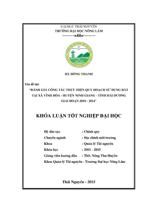 Đánh Giá Quy Hoạch Sử Dụng Đất Xã Vĩnh Hòa, Huyện Ninh