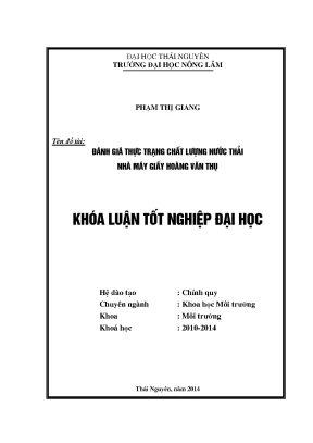 Đánh Giá Chất Lượng Nước Thải Nhà Máy Giấy Hoàng Văn Thụ