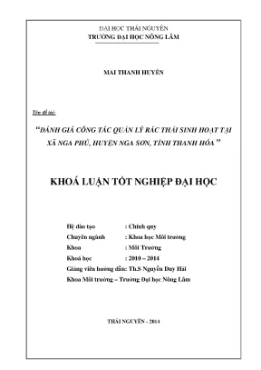 Đánh Giá Công Tác Quản Lý Rác Thải Sinh Hoạt Tại Xã Nga