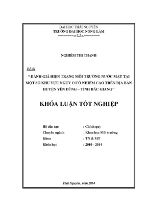 Đánh giá hiện trạng môi trường nước mặt tại Yên Dũng,