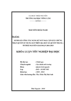 Đánh Giá Công Tác Đăng Ký Đất Đai Và Cấp Giấy Chứng Nhận
