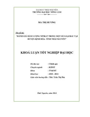 Đánh Giá Hàm Lượng Nitrat Trong Rau Tại Huyện Định Hóa,