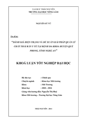 Đánh Giá Hiện Trạng Và Giải Pháp Quản Lý Chất Thải Rắn Y