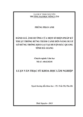 Đánh giá ảnh hưởng biện pháp kỹ thuật trồng rừng thâm