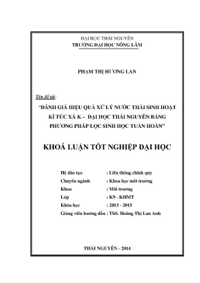Đánh giá hiệu quả xử lý nước thải sinh hoạt kí túc xá
