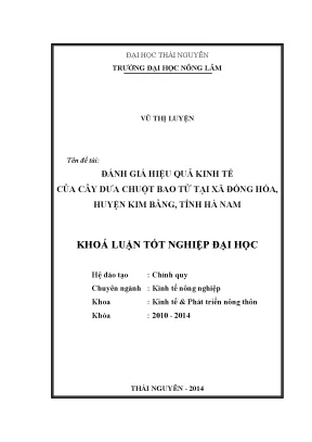 Đánh Giá Hiệu Quả Kinh Tế Cây Dưa Chuột Bao Tử Tại Xã