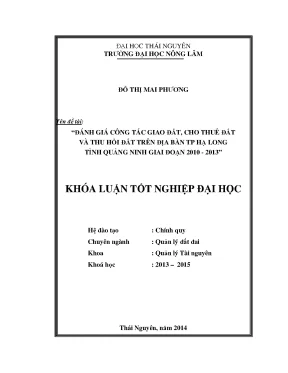Đánh Giá Công Tác Giao Đất, Thuê Đất Và Thu Hồi Đất Tại