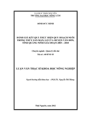 Đánh giá kết quả quy hoạch nuôi trồng thủy sản mặn lợ