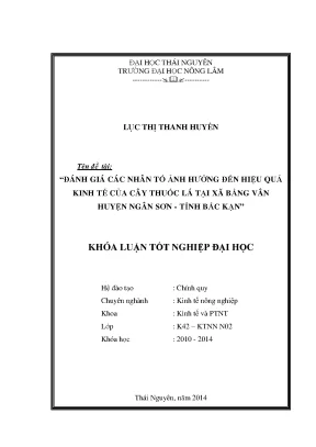 Đánh giá nhân tố ảnh hưởng hiệu quả kinh tế cây thuốc lá