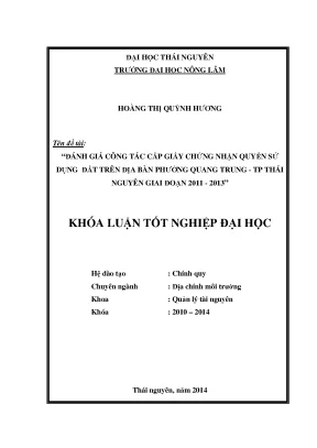 Đánh Giá Công Tác Cấp GCNQSD Đất Tại Phường Quang Trung,