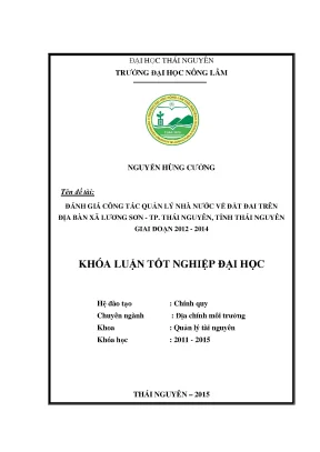 Đánh Giá Quản Lý Nhà Nước Về Đất Đai Tại Xã Lương Sơn,