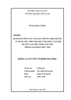 Đánh Giá Công Tác Cấp Giấy Chứng Nhận Quyền Sử Dụng Đất