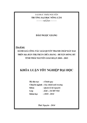 Đánh Giá Công Tác Giải Quyết Tranh Chấp Đất Đai Tại Thị