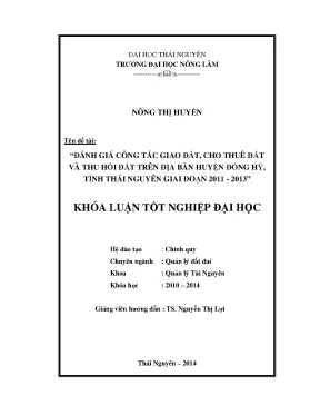 Đánh Giá Công Tác Giao Đất, Thuê Đất Và Thu Hồi Đất Tại