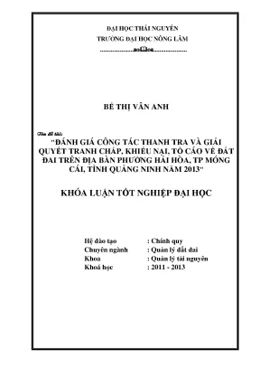 Đánh Giá Công Tác Thanh Tra & Giải Quyết Tranh Chấp Đất