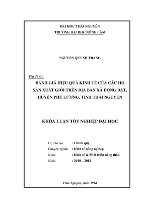 Đánh Giá Hiệu Quả Kinh Tế Của Các Hộ Sản Xuất Giỏi Tại