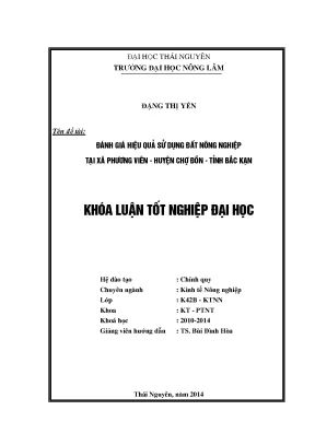 Đánh giá hiệu quả sử dụng đất nông nghiệp tại xã Phương