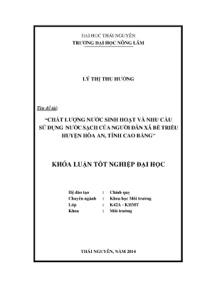 Luận Văn Thạc Sĩ: Chất Lượng Nước Sinh Hoạt & Nhu Cầu Sử