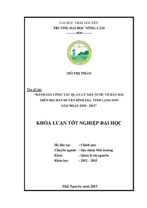 Đánh Giá Quản Lý Nhà Nước Về Đất Đai Tại Huyện Bình Gia,