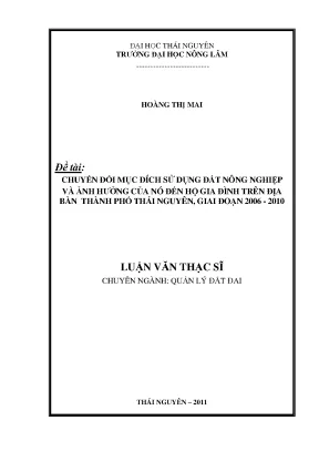 Luận Văn Thạc Sĩ: Chuyển Đổi Đất Nông Nghiệp & Tác Động