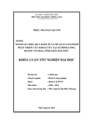 Đánh Giá Hiệu Quả Kinh Tế Và Giải Pháp Phát Triển Cây