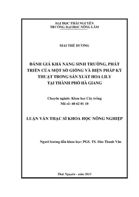 Đánh Giá Sinh Trưởng Và Kỹ Thuật Sản Xuất Hoa Lily Tại