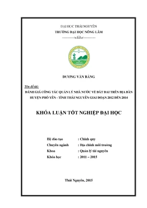 Đánh giá quản lý nhà nước về đất đai tại huyện Phổ Yên,