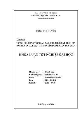 Đánh Giá Công Tác Giao Đất, Cho Thuê Đất Tại Huyện Đà