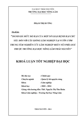 Đánh giá mức độ hại của bệnh chính trên cây giống lâm