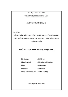 Đánh giá hiệu quả xử lý nước thải phòng thí nghiệm tại