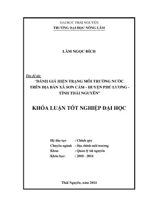Đánh giá hiện trạng môi trường nước tại xã Sơn Cẩm,