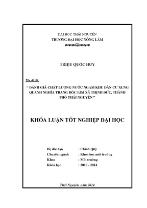 Đánh Giá Chất Lượng Nước Ngầm Khu Dân Cư Xung Quanh