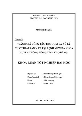 Đánh Giá Công Tác Thu Gom Và Xử Lý Chất Thải Rắn Y Tế