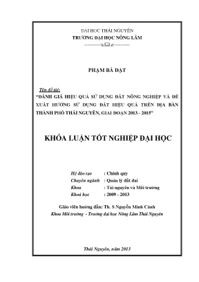 Đánh Giá Hiệu Quả Sử Dụng Đất Nông Nghiệp & Đề Xuất