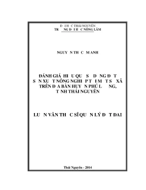 Đánh Giá Hiệu Quả Sử Dụng Đất Nông Nghiệp Tại Huyện Phú