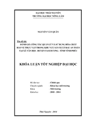 Đánh Giá Quản Lý & Sử Dụng Hóa Chất BVTV Trong Sản Xuất