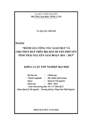 Đánh giá công tác giao đất và cho thuê đất tại huyện Phổ