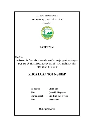 Đánh Giá Cấp Giấy Chứng Nhận Sử Dụng Đất Xã Yên Lãng, 