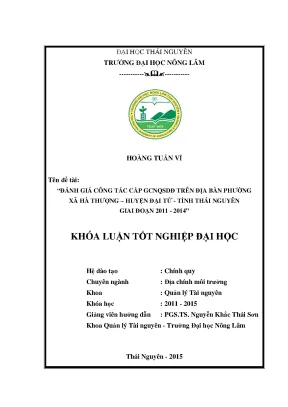 Đánh Giá Công Tác Cấp GCNQSDĐ Tại Phường Xã Hà Thượng,