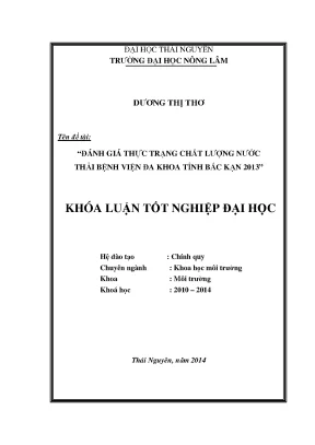Đánh giá chất lượng nước thải bệnh viện đa khoa Bắc Kạn