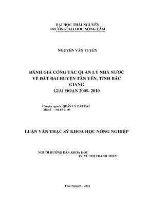 Đánh Giá Quản Lý Nhà Nước Về Đất Đai Huyện Tân Yên, Bắc
