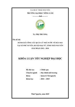 Đánh Giá Quản Lý Nhà Nước Về Đất Đai Tại Xã Phú Xuyên,