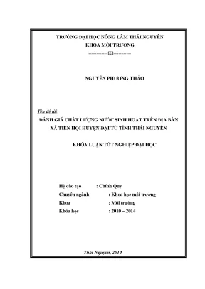 Đánh Giá Chất Lượng Nước Sinh Hoạt Tại Xã Tiên Hội,