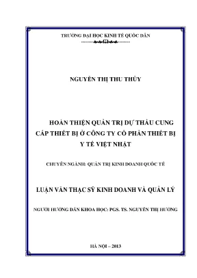 Hoàn Thiện Quản Trị Dự Thầu Cung Cấp Thiết Bị Y Tế Tại 