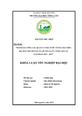 Đánh Giá Quản Lý Nhà Nước Về Đất Đai Tại Thị Trấn Sa Pa,