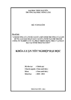 Ảnh hưởng của tuổi cai sữa đến sinh trưởng lợn rừng lai