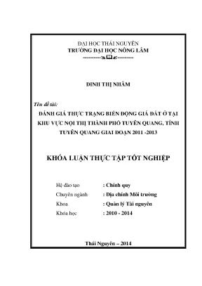 Đánh giá biến động giá đất nội thị Tuyên Quang giai đoạn