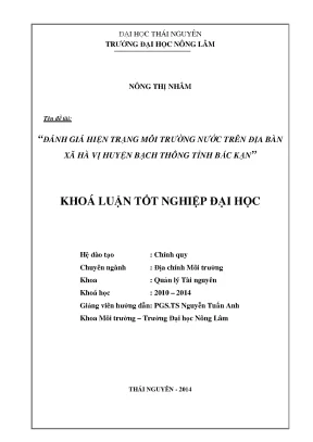 Luận Văn Thạc Sĩ: Đánh Giá Hiện Trạng Môi Trường Nước